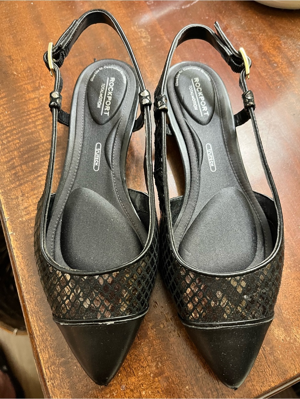 Rockport Black Pointed-Toe Mesh Slingback Flats
